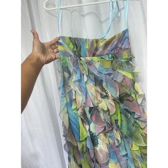 VTG Y2K 90s Fairycore cache Floral Asymmetrical Dress Beaded Strapless Sz 2 - Picture 10 of 14